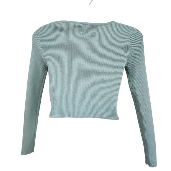 Twine & String Tie Front Crop Cardigan Sweater Ribbed Knit Mint Green Size XS - Picture 5 of 9